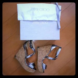 Jimmy Choo "Portia" 40 Steel Cubed Mirror Leather